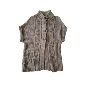 Eddie Bauer Women XL Brown Cable Knit Alpaca Blend Button Front Sweater Vest